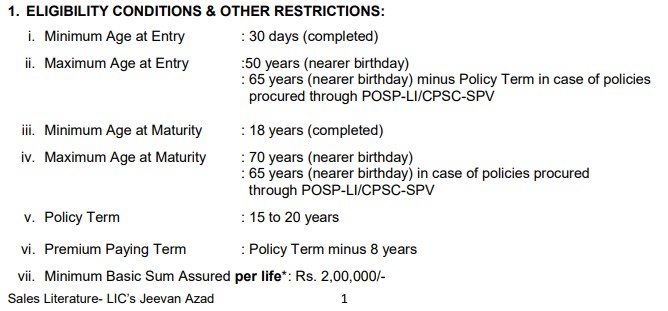 LIC Jeevan Azad Calculator
